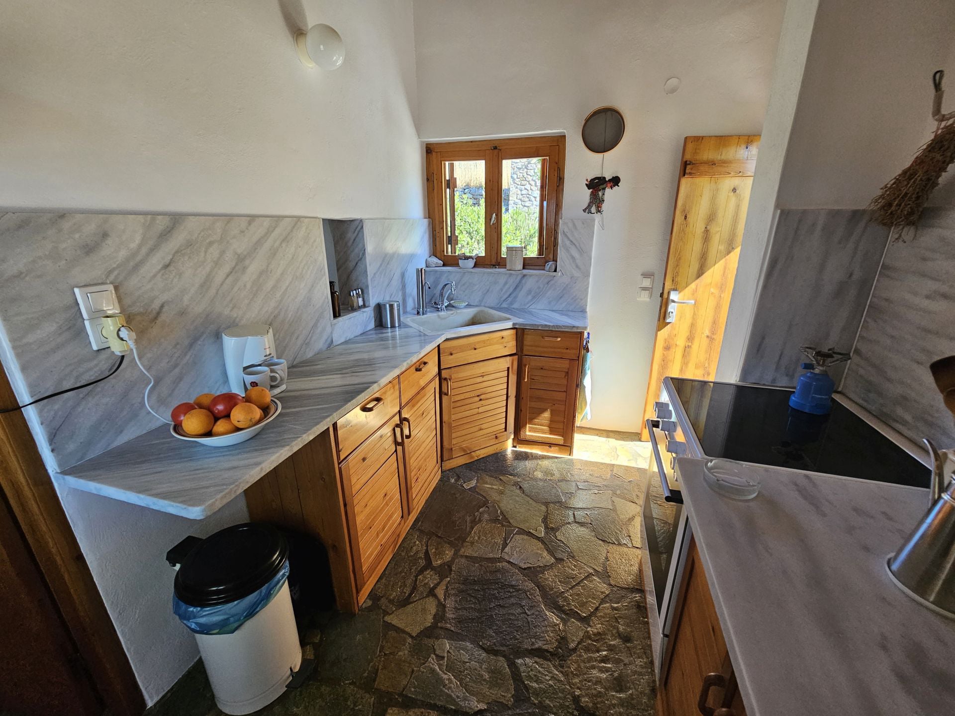 The kitchen on the upper floor of the renovated house
