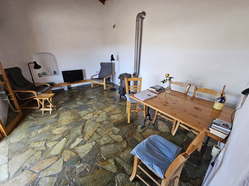 The living room on the upper floor of the renovated house