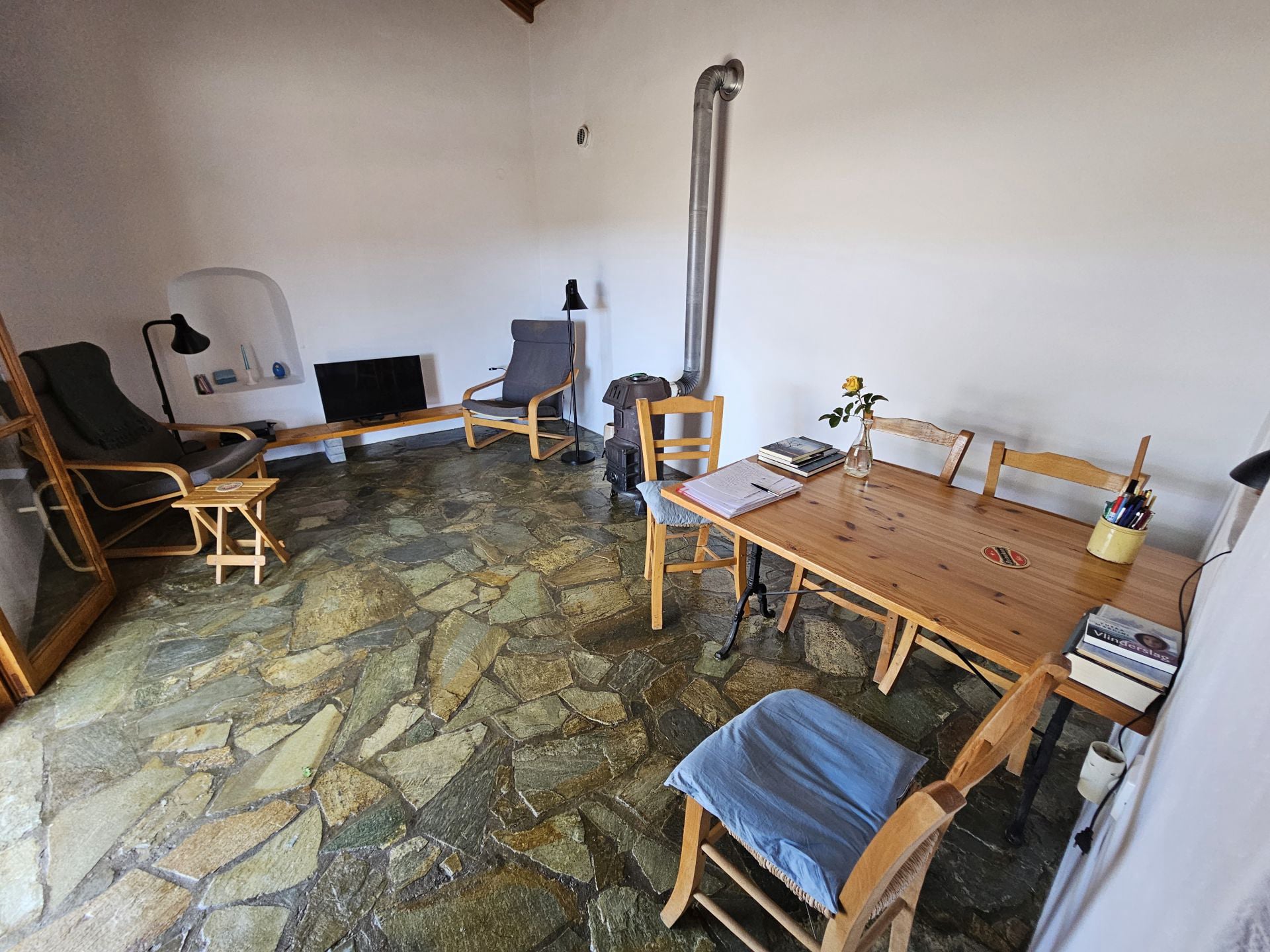 The living room on the upper floor of the renovated house