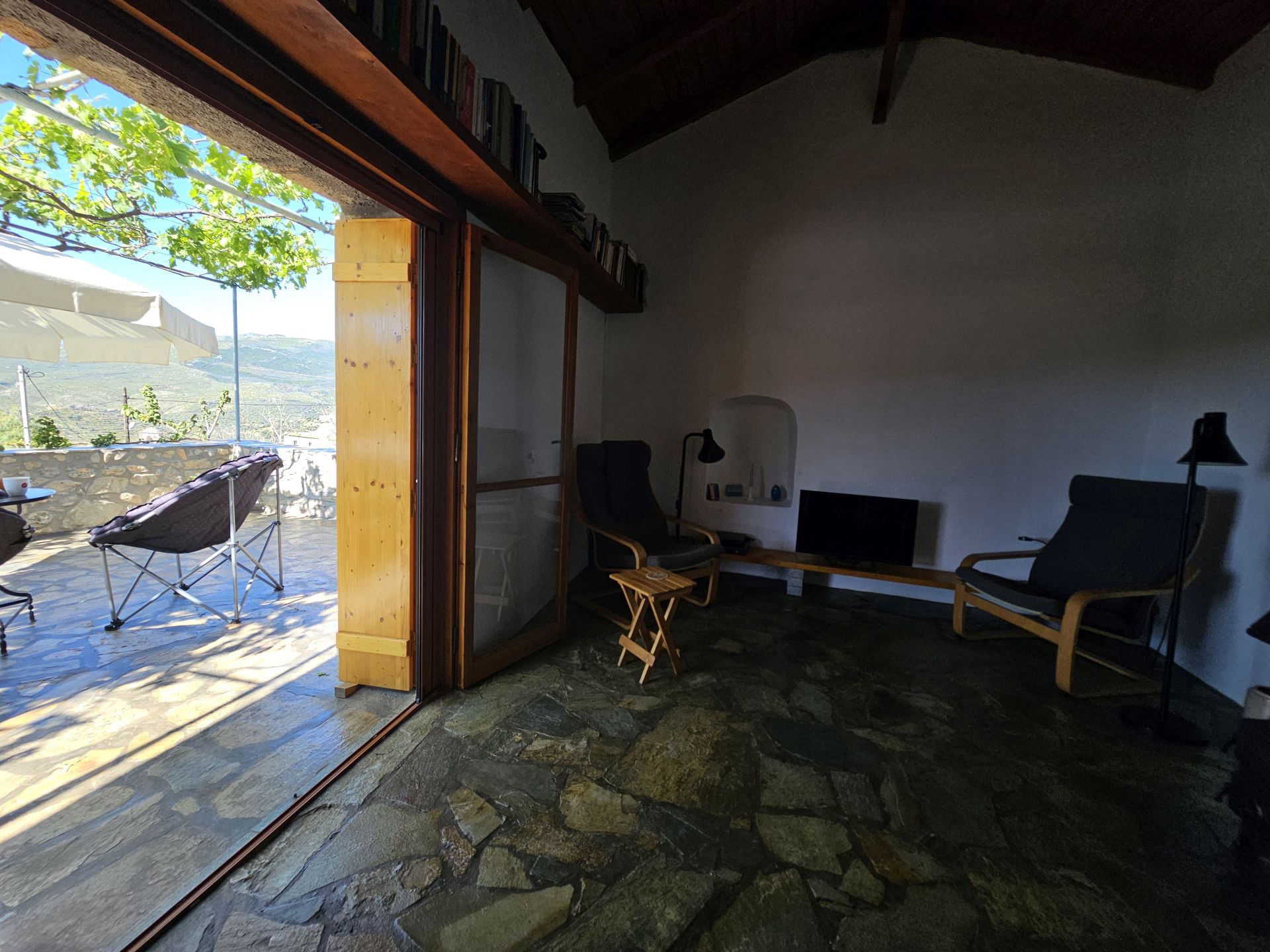 The living room on the upper floor of the renovated house