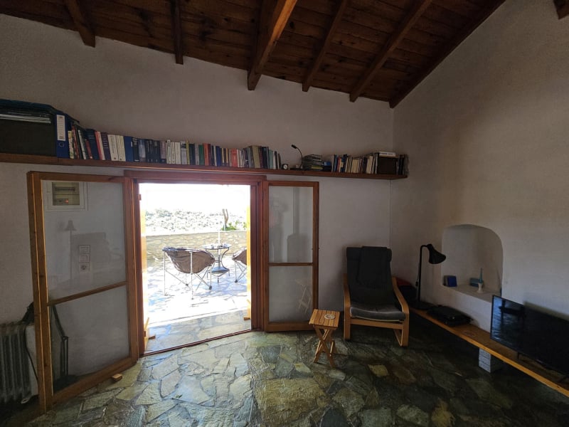 The living room on the upper floor of the renovated house