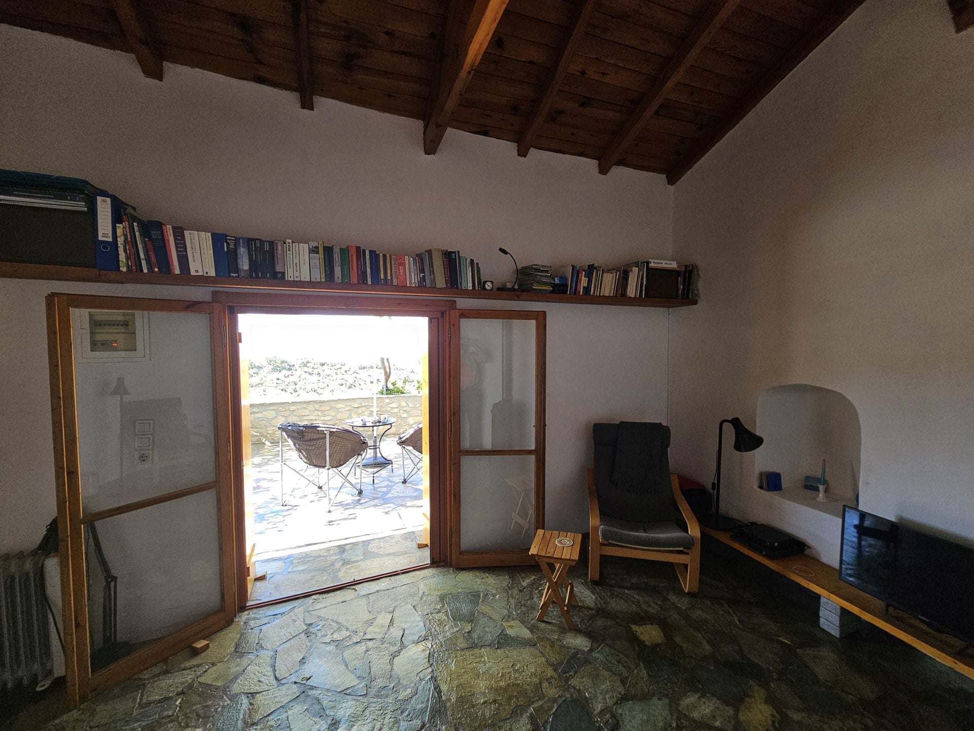 The living room on the upper floor of the renovated house